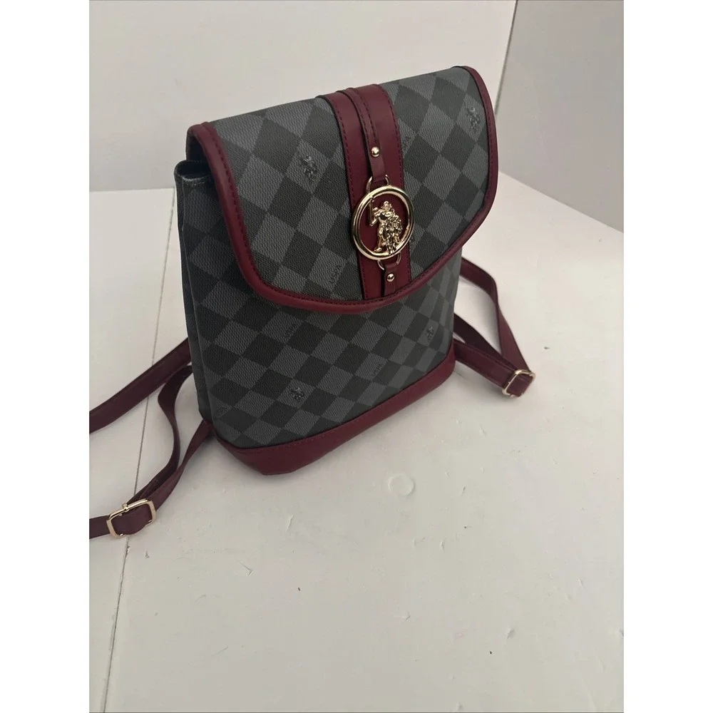 US Polo Assn USPA Diamond Gold Medallion Backpack Purse Bag Gold Handle EUC